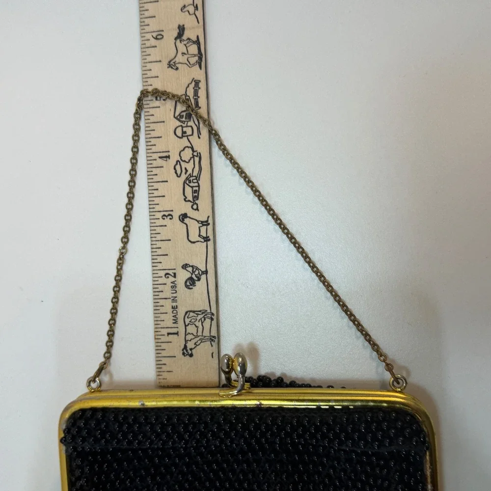 Beaded Evening Bag Small Black Vintage Kiss Lock Frame Purse Retro Glam Coquette